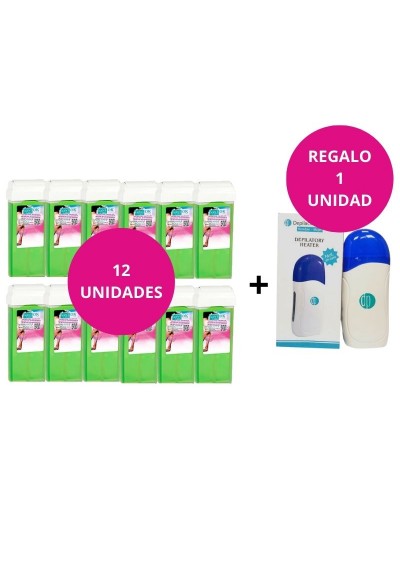 KIT DEPILACIÓN DEPIL- OK (12 ROLL-ON ALOE VERA+ FUNDIDOR CERA BELLAVIDA)